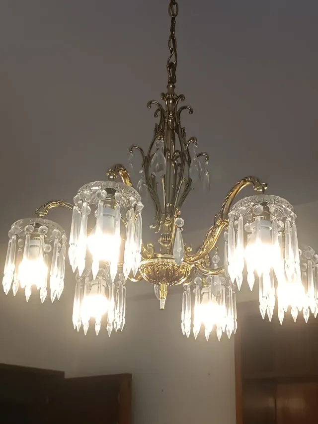 Lámpara araña bronce y cristal