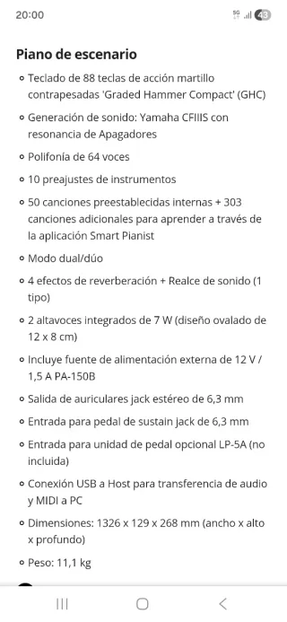 Piano Yamaha P-145b con soporte premium
