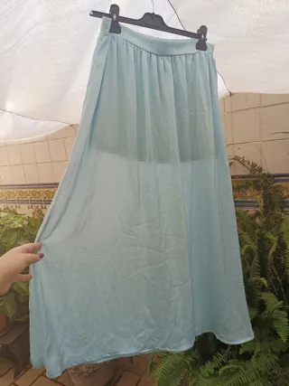 Falda larga azul claro cintura elástica