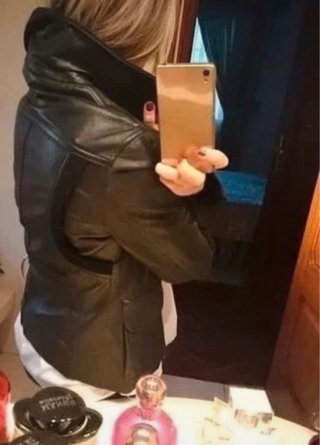 Cazadora Biker Piel Negro Mango Talla M