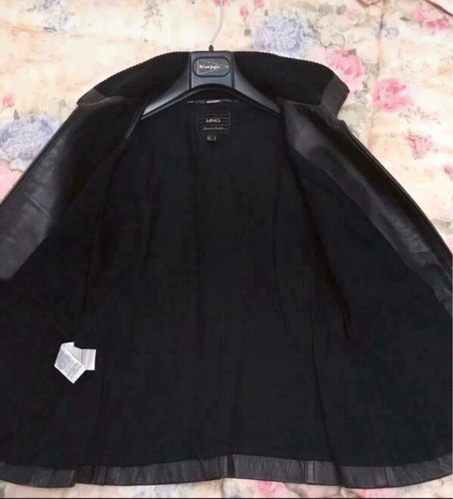 Cazadora Biker Piel Negro Mango Talla M