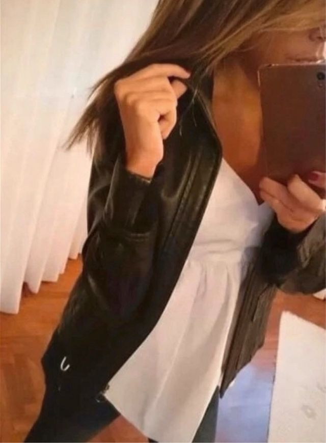 Cazadora Biker Piel Negro Mango Talla M