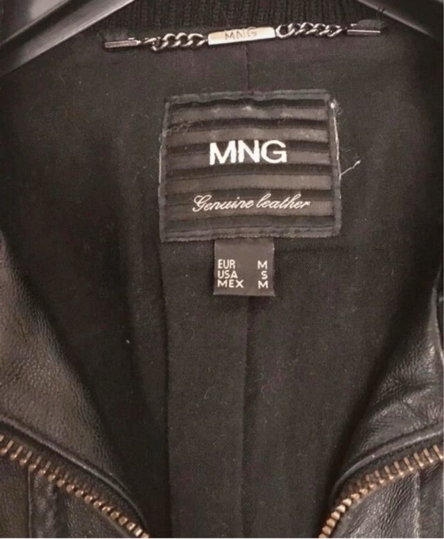 Cazadora Biker Piel Negro Mango Talla M