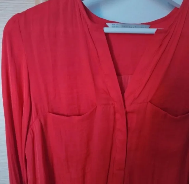 Camisa Zara Satén Roja Talla XS