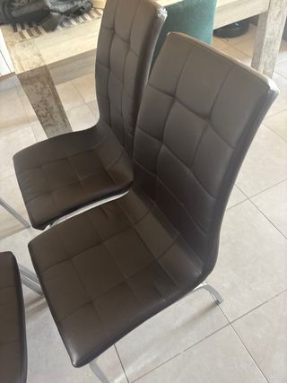 Set 4 Sillas Comedor Piel Sintética Marrón