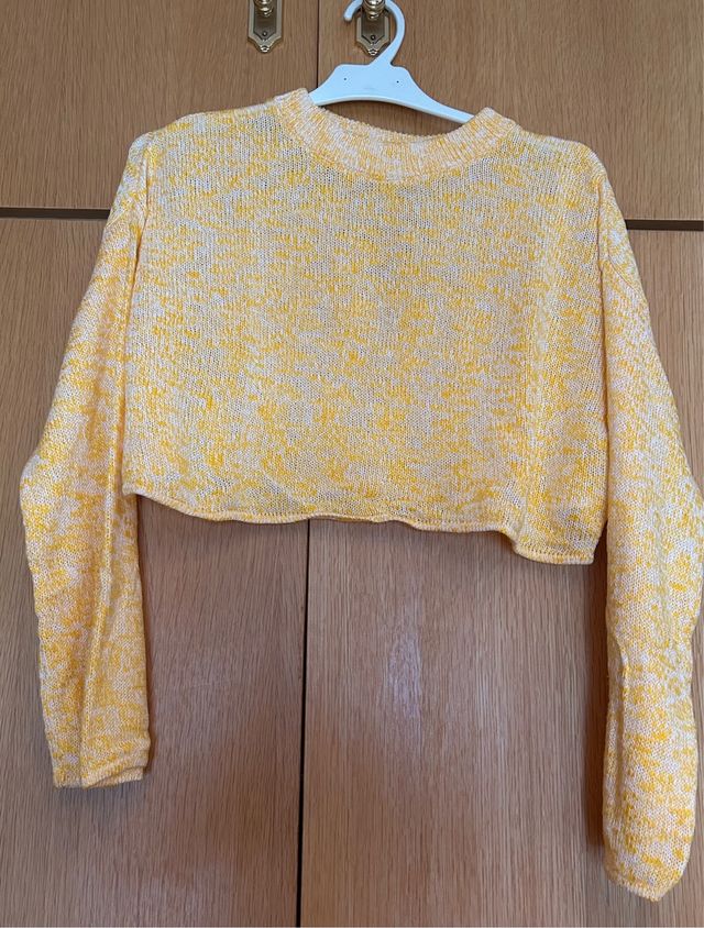 Jersey fino corto amarillo y blanco