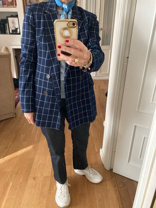 Blazer cuadros Stradivarius azul