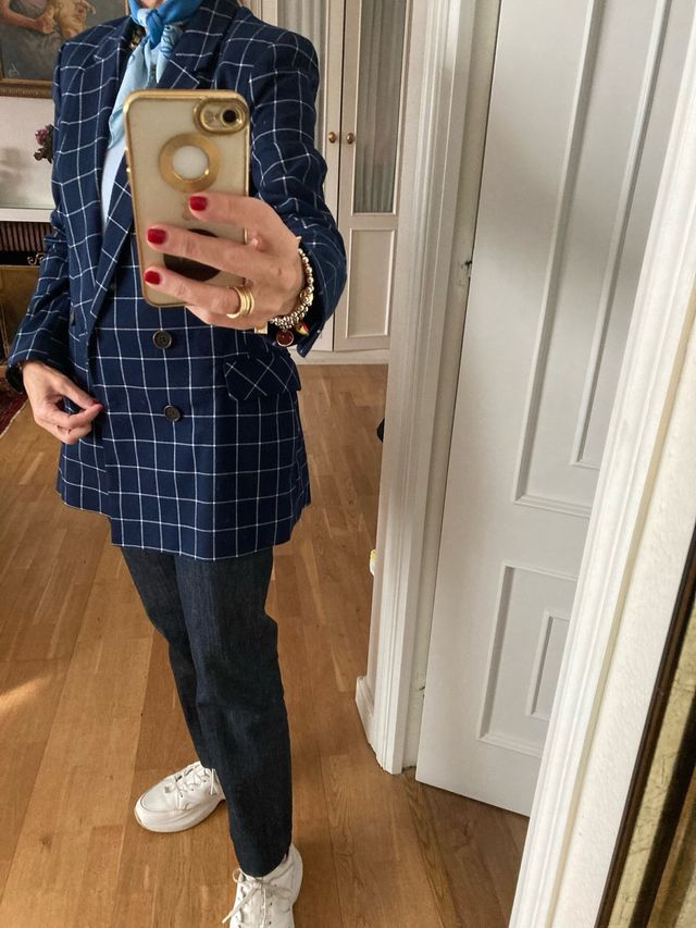 Blazer cuadros Stradivarius azul