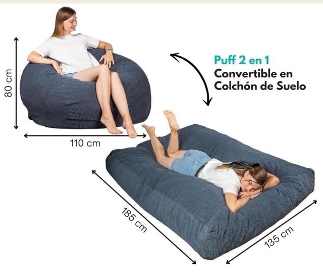 Puf Convertible 2 en 1 Azul/Gris