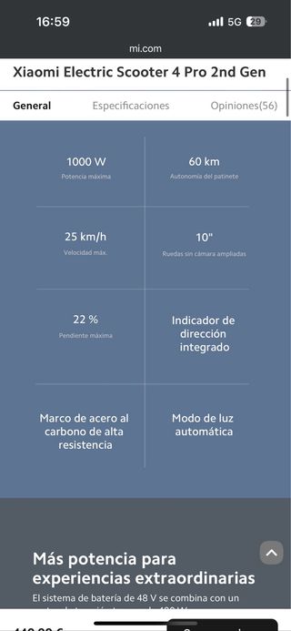 Patinete Eléctrico Xiaomi Scooter 4 Pro 2nd Gen