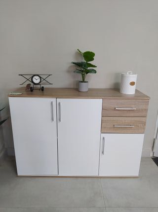 Cómoda aparador madera y blanco