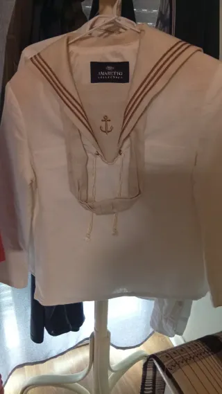 Traje de lino comunión niño beige/blanco