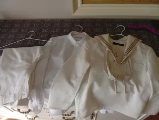 Traje de lino comunión niño beige/blanco