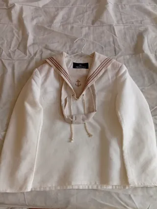 Traje de lino comunión niño beige/blanco