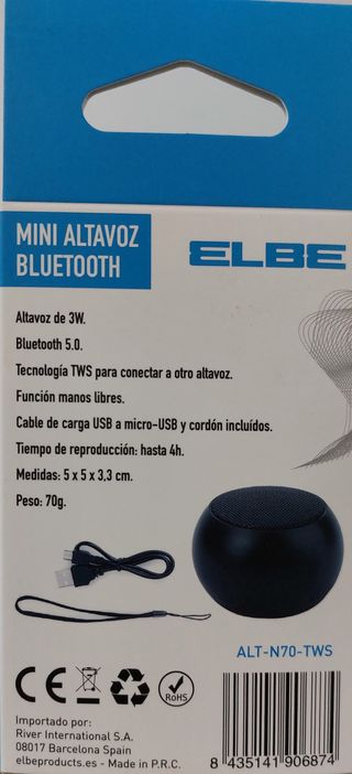 MINI ALTAVOZ BLUETOOTH 3W NEGRO TWS ALT-N70-T ELBE