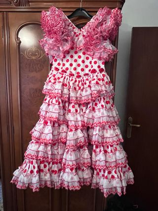 Vestido Gitana Niña Lunares Rojo y Blanco