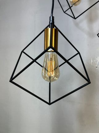 Lampadario 5 luci cubi metallo nero/ottone