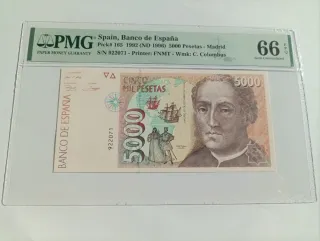 Billete 5000 pesetas 1992 sin serie PMG66 EPQ