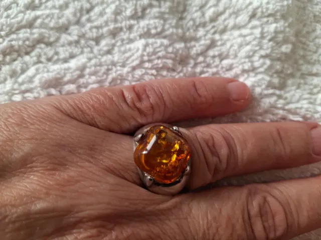 Anillo Plata con Ámbar Naranja