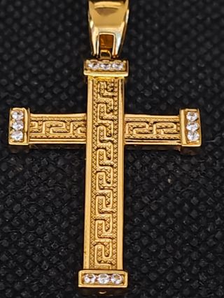 Colgante oro18k cruz grabada circonita051-03-00418
