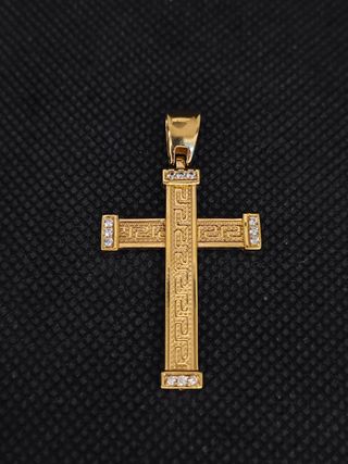 Colgante oro18k cruz grabada circonita051-03-00418