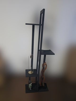 Estantería expositora negra y dorada