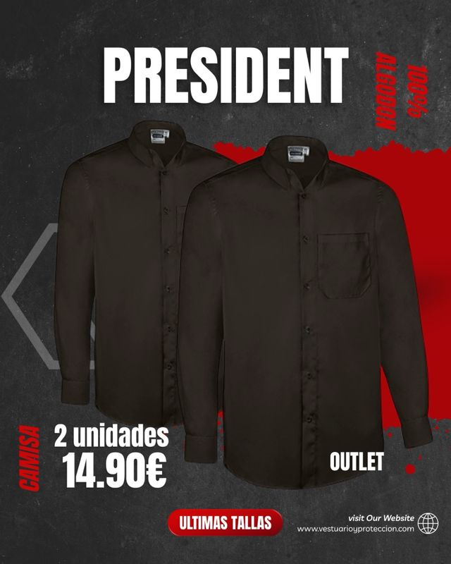 Camisa PRESIDENT Negra 100% Algodón ( 2 unidades )