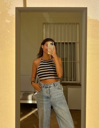 Top Halter Rayas Ganchillo