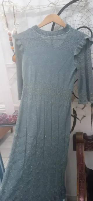 Vestido vintage punto lurex verde