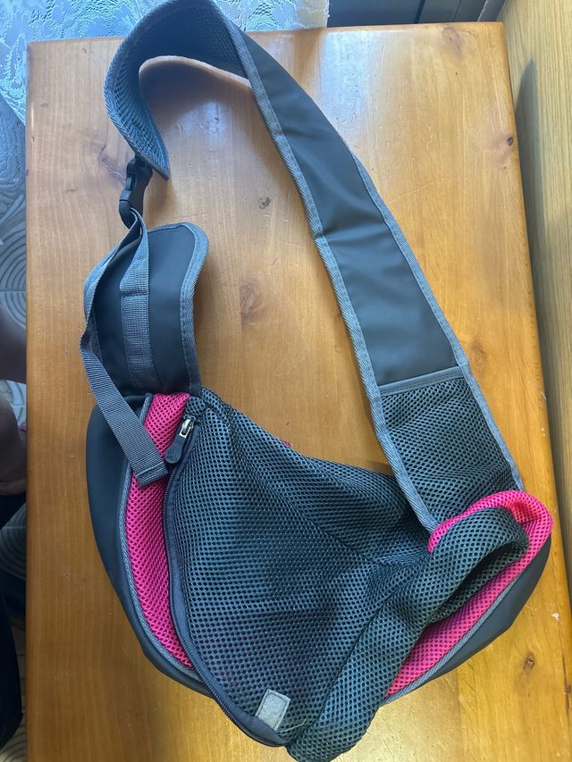 Bolso para perro pequeño gris y rosa
