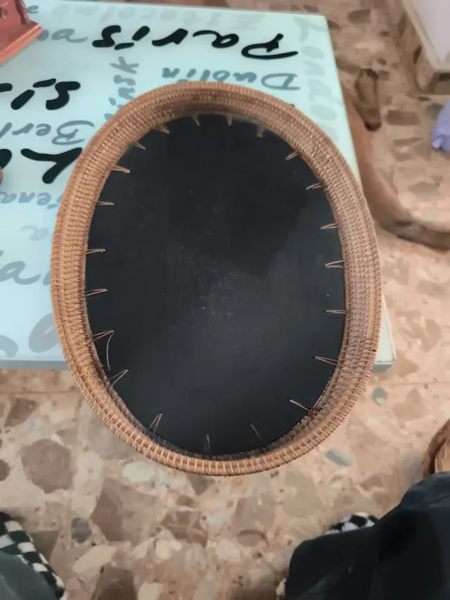 Bandeja de Mimbre Ovalada Marrón Negra