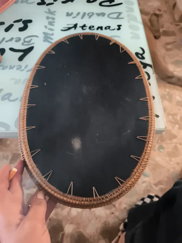 Bandeja de Mimbre Ovalada Marrón Negra