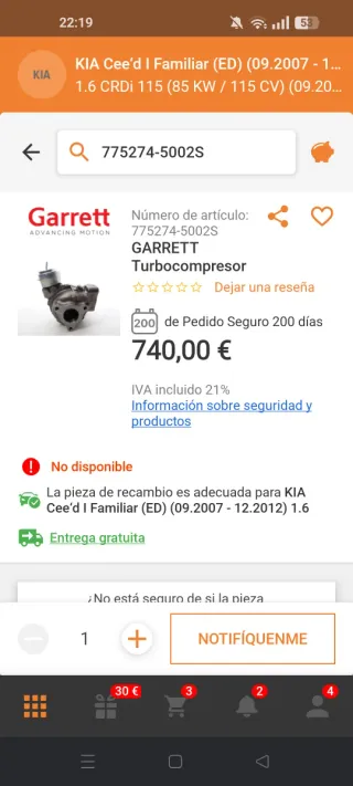 Turbo Garret Kia CeeD 1.6Crdi ED 115cv