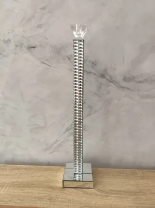 Portavelas de cristal y metal plateado