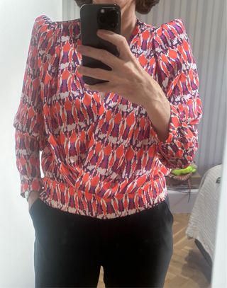 Blusa seda Colour Nude salmón y fucsia.