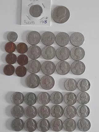 Lote Monedas USA 5 Cents,1/4,1/2, ctvos.