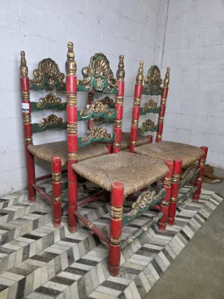 Lote 4 Sillas Antiguas Enea Madera Mallorquín