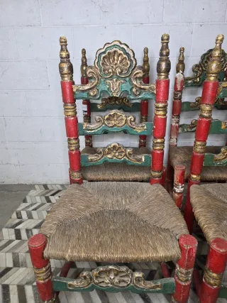 Lote 4 Sillas Antiguas Enea Madera Mallorquín