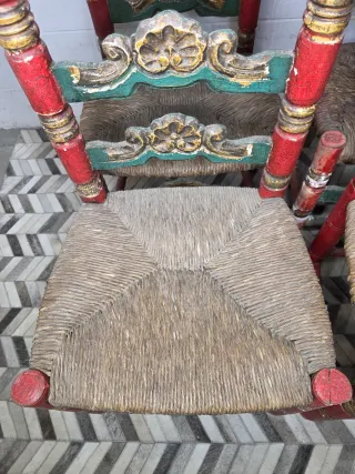 Lote 4 Sillas Antiguas Enea Madera Mallorquín