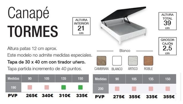 Canapé abatible con patas Tormes