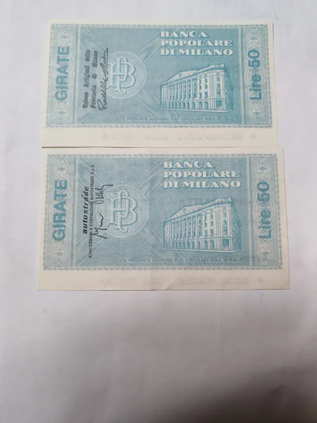 2 Miniassegni Banca Popolare di Milano 1977