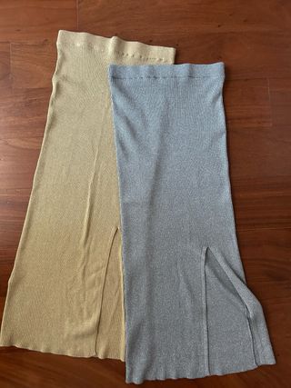 Falda midi Zara plateada de punto