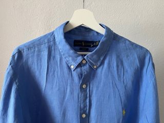 Camisa Lino Slim Fit Ralph Lauren Azul
