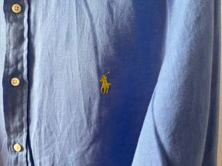 Camisa Lino Slim Fit Ralph Lauren Azul