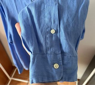 Camisa Lino Slim Fit Ralph Lauren Azul