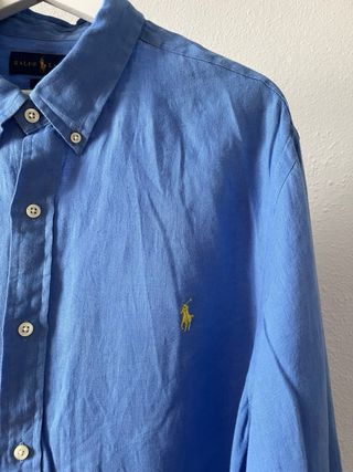 Camisa Lino Slim Fit Ralph Lauren Azul