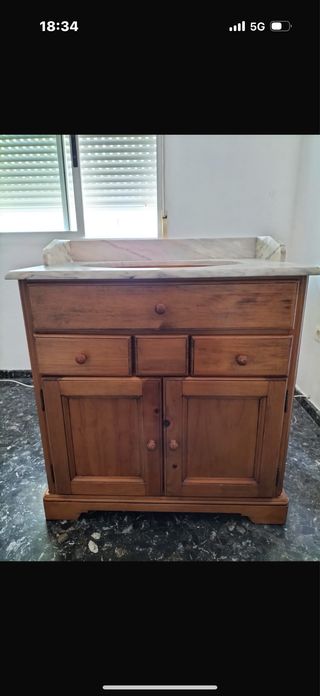 Mueble baño madera pino y mármol