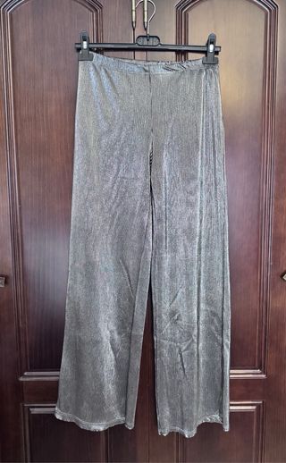 Pantaloni da donna in argento metallizzato