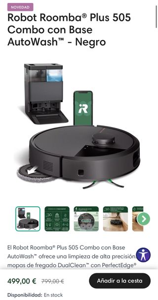 Robot Roomba Plus 505 Combo Negro