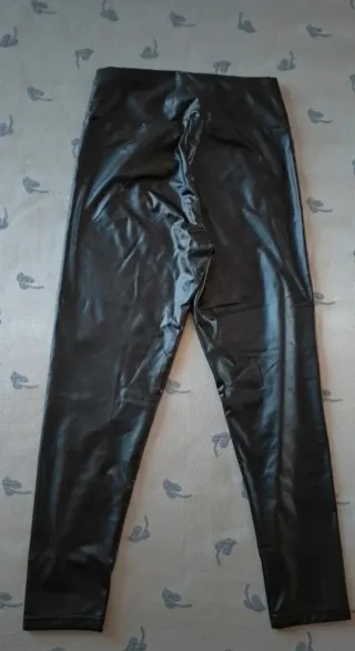 Leggings polipiel,interior afelpado,negro, talla M